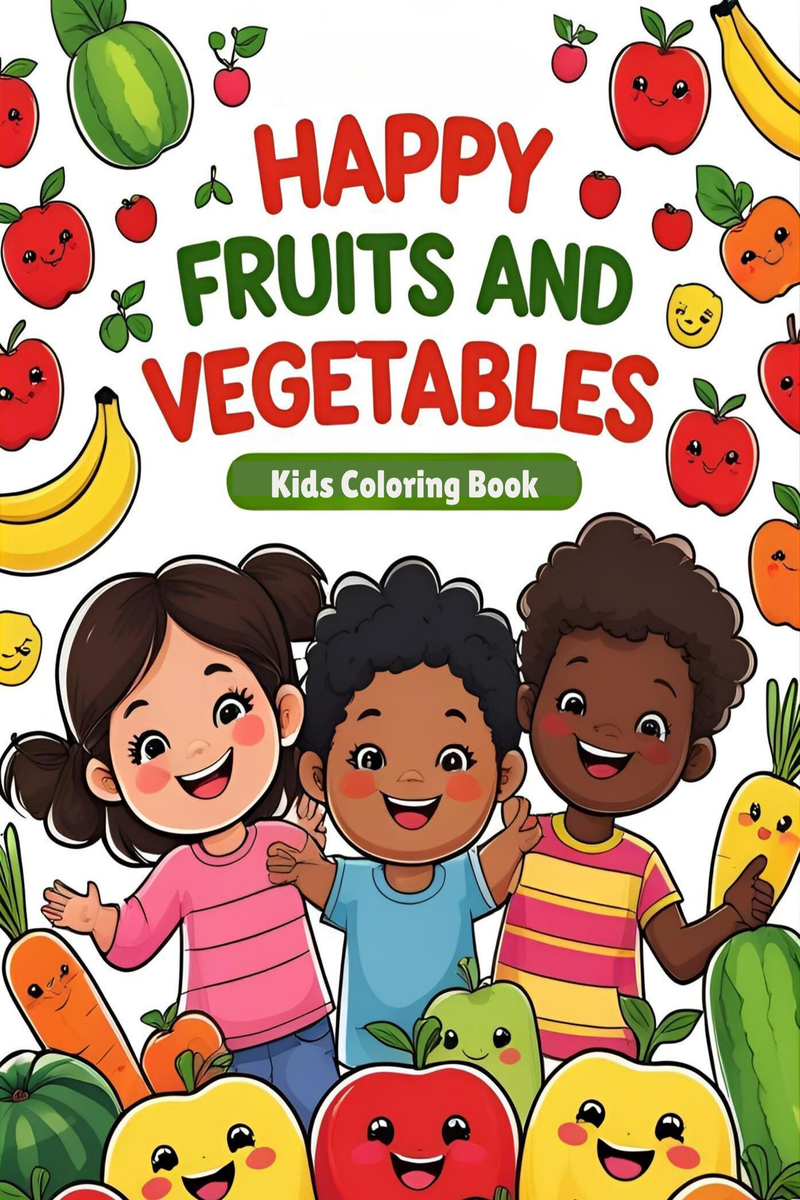 Happy Fruits and Vegetables - Kids Coloring Book